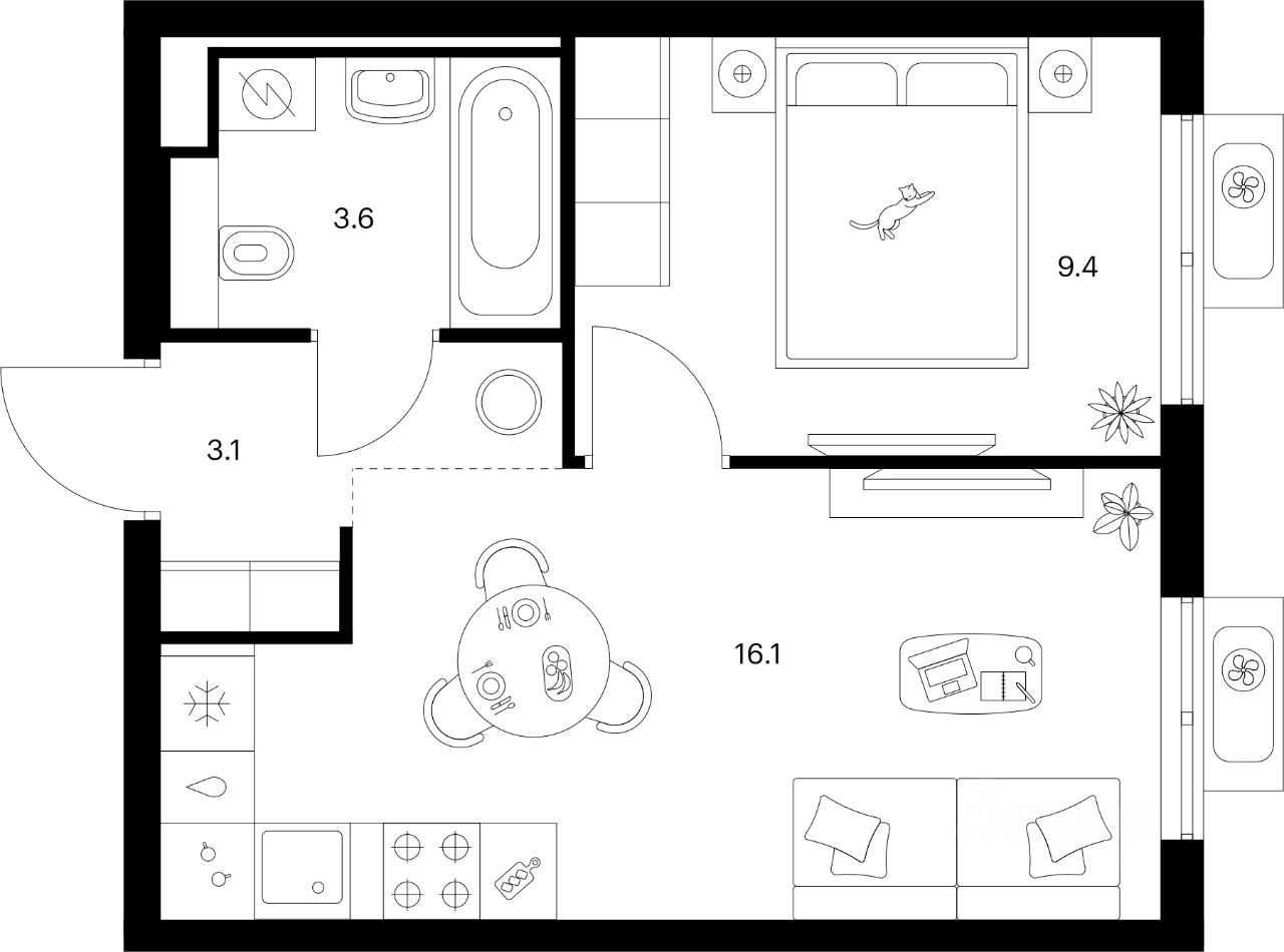 1-комн.кв., 32,2 м², 19/27 этаж