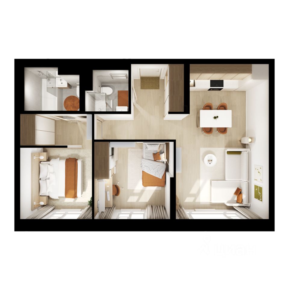 2-комн.кв., 55,4 м², 16/23 этаж