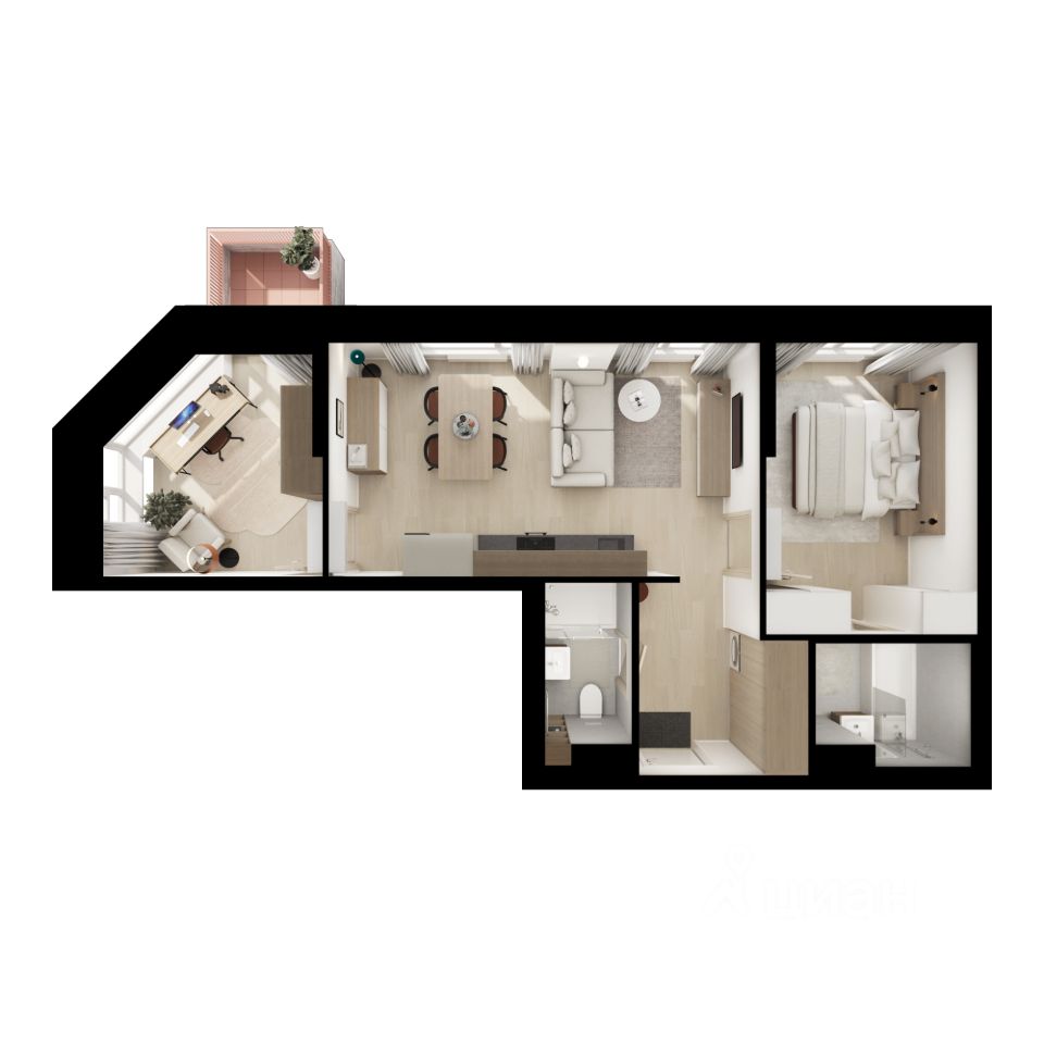 2-комн.кв., 54,3 м², 16/23 этаж