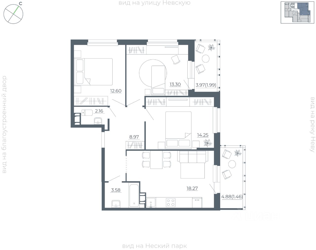 3-комн.кв., 76,4 м², 4/5 этаж