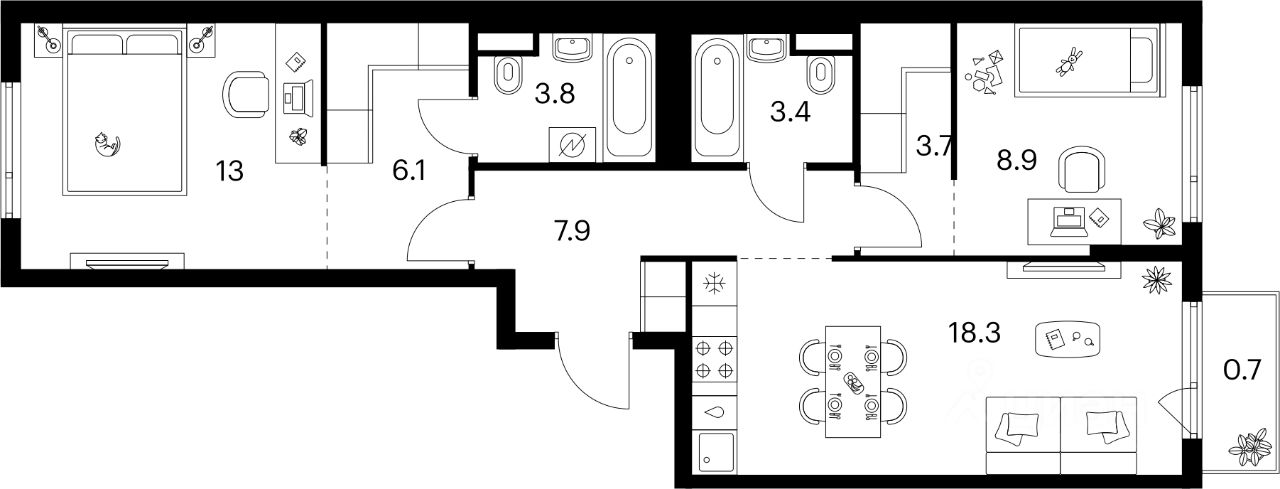 2-комн.кв., 65,8 м², 4/14 этаж