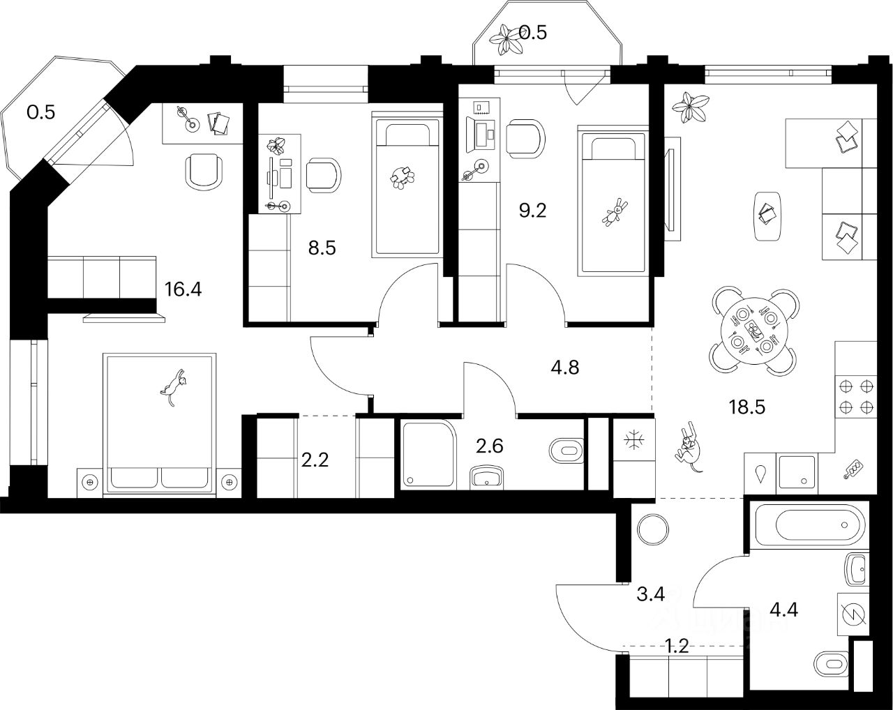 3-комн.кв., 72,2 м², 3/24 этаж