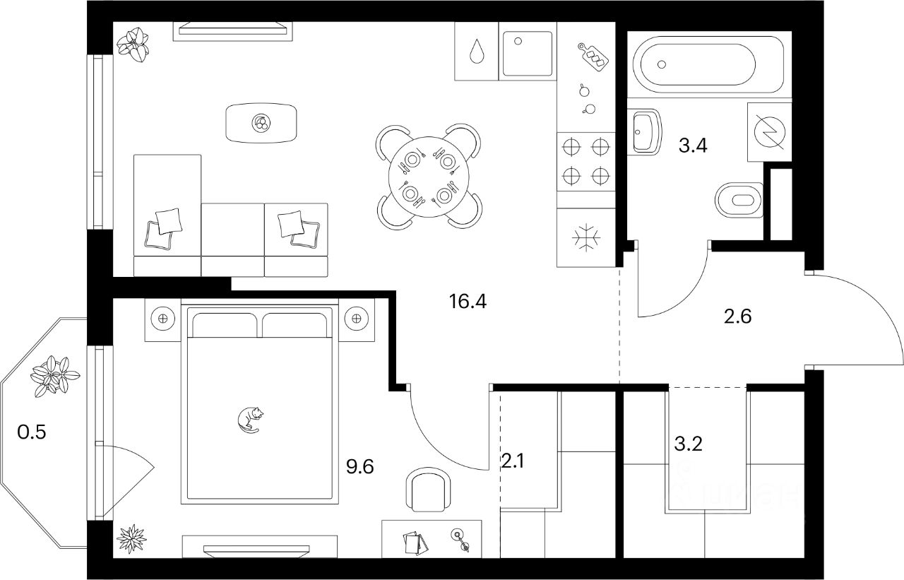 1-комн.кв., 37,8 м², 3/16 этаж