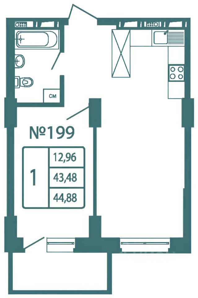 Планировка этой квартиры по данным Циан