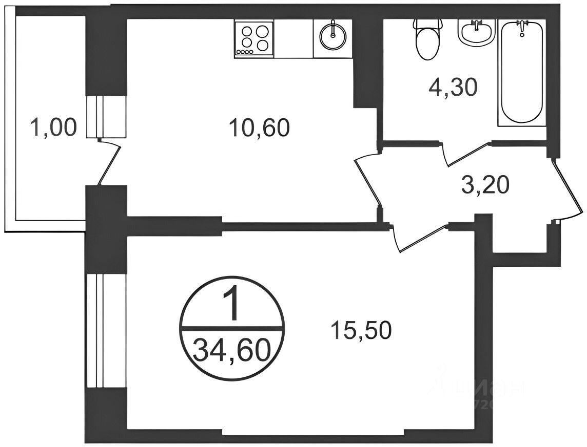 Планировка этой квартиры по данным Циан