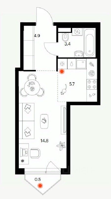 Студия, 29,3 м², 5/30 этаж