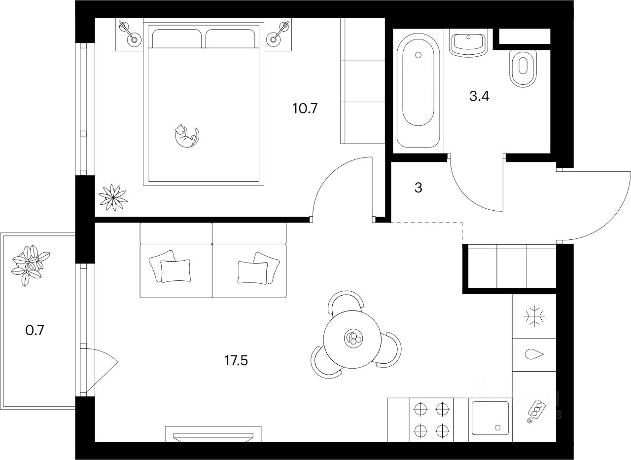 1-комн.кв., 35,3 м², 3/14 этаж