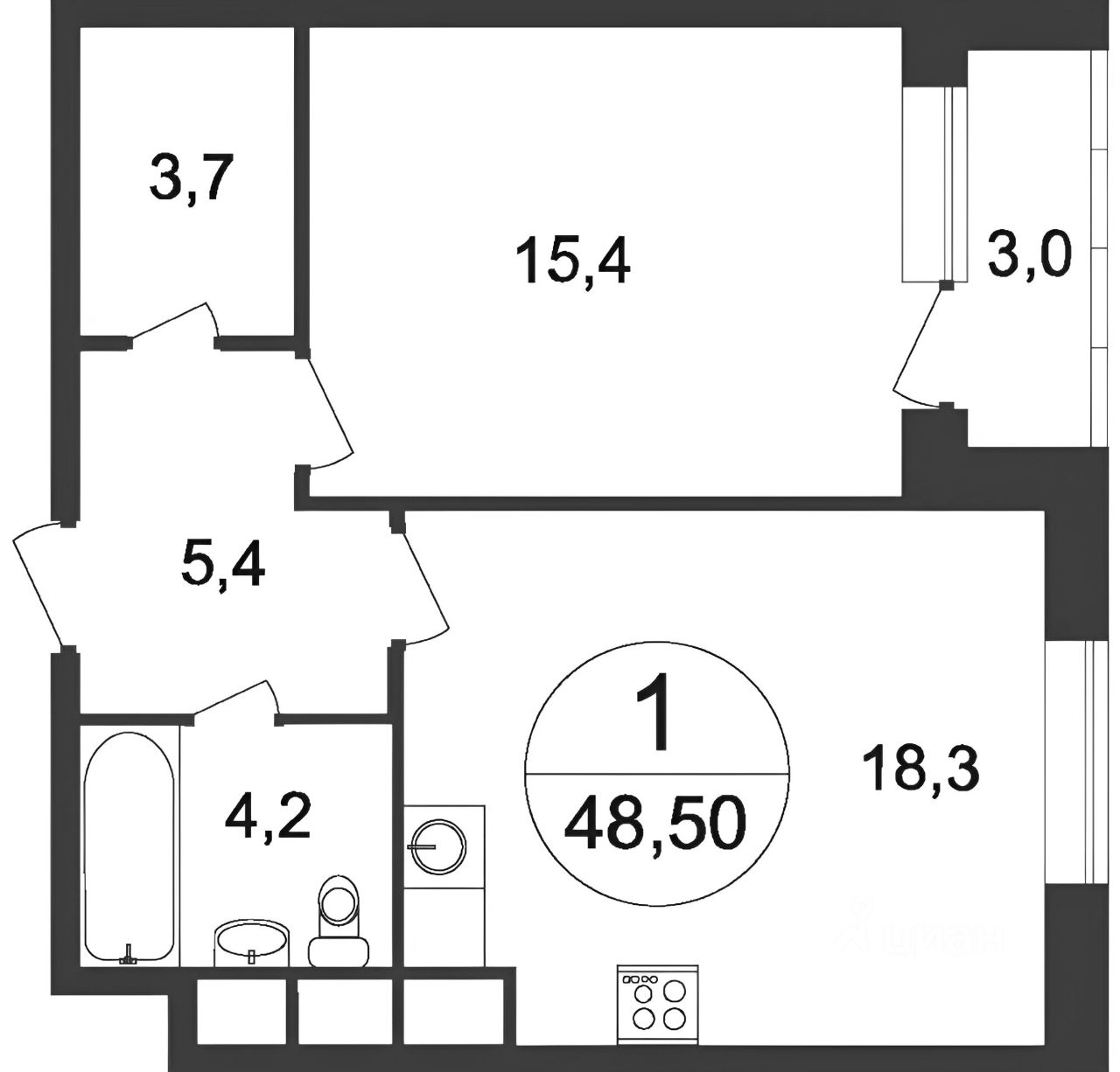 Планировка этой квартиры по данным Циан