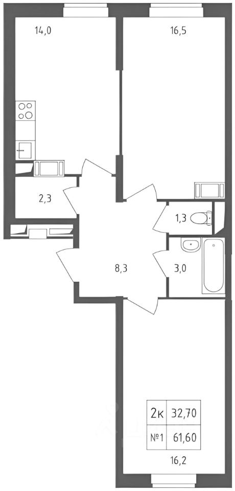 Планировка этой квартиры по данным Циан