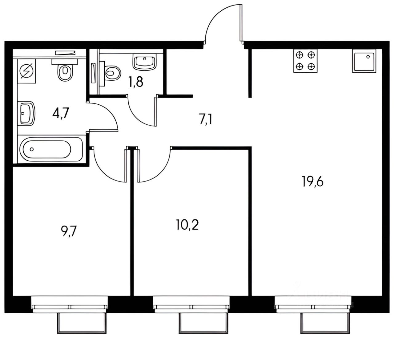 Планировка этой квартиры по данным Циан
