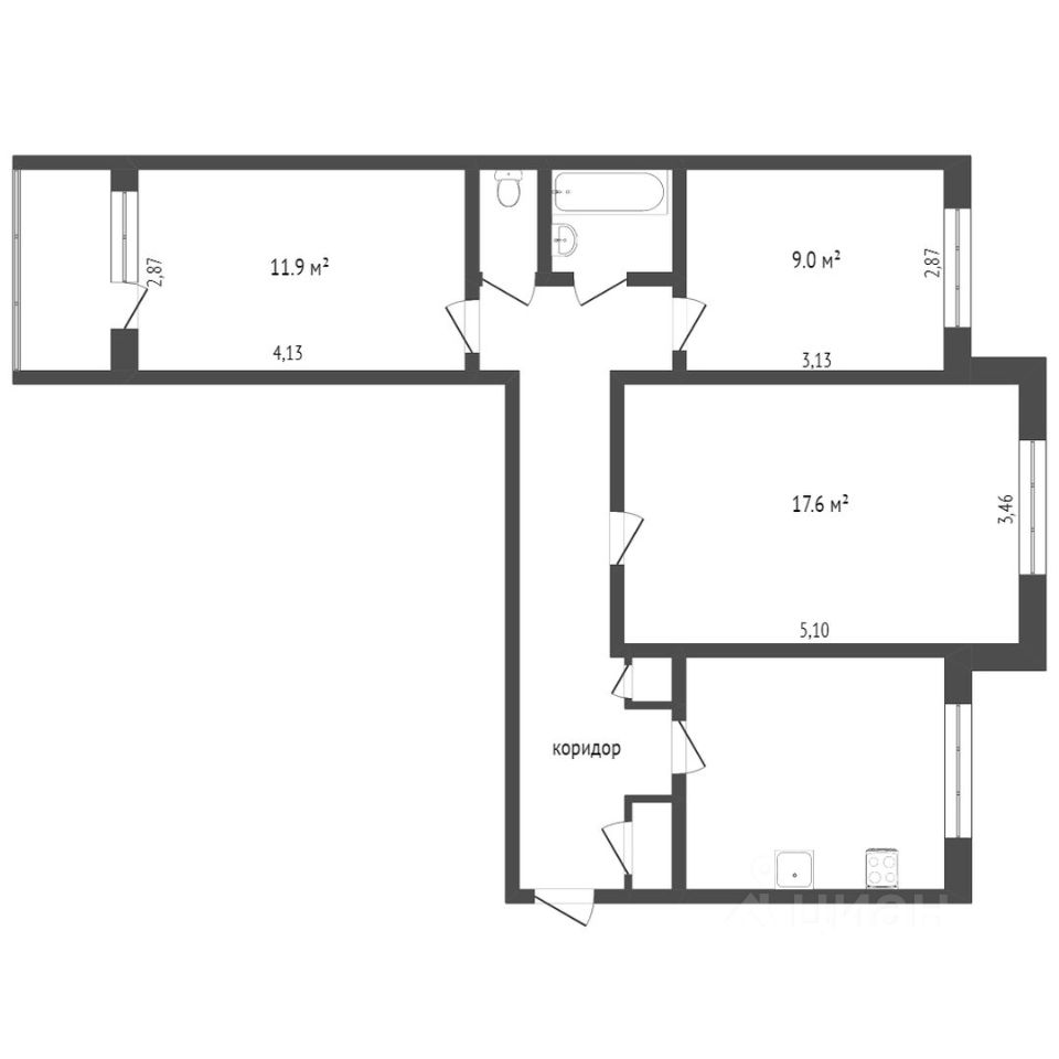 Планировка этой квартиры по данным Циан