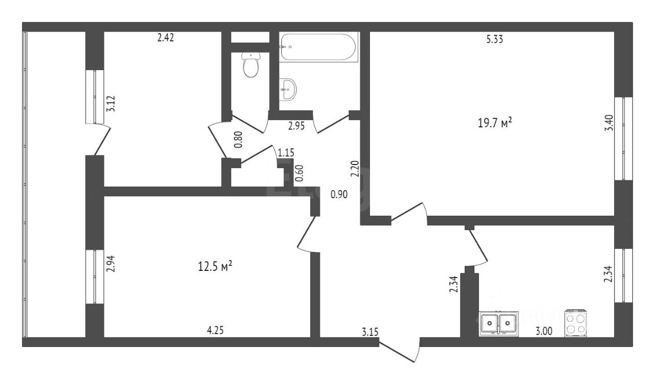 Планировка этой квартиры по данным Циан