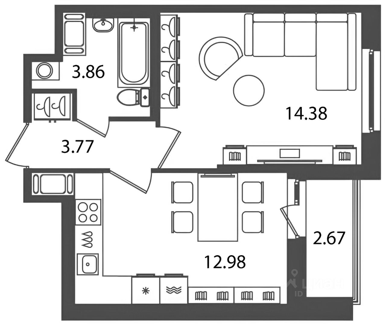 Планировка этой квартиры по данным Циан