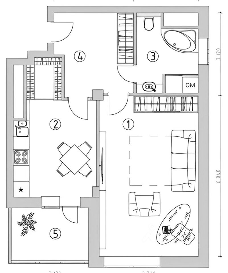 Планировка этой квартиры по данным Циан