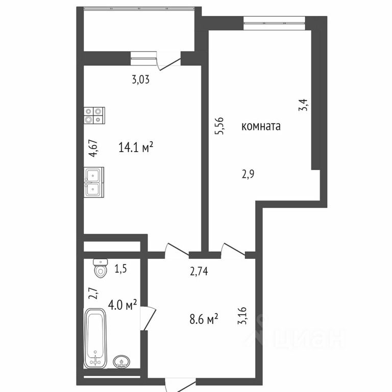 Планировка этой квартиры по данным Циан