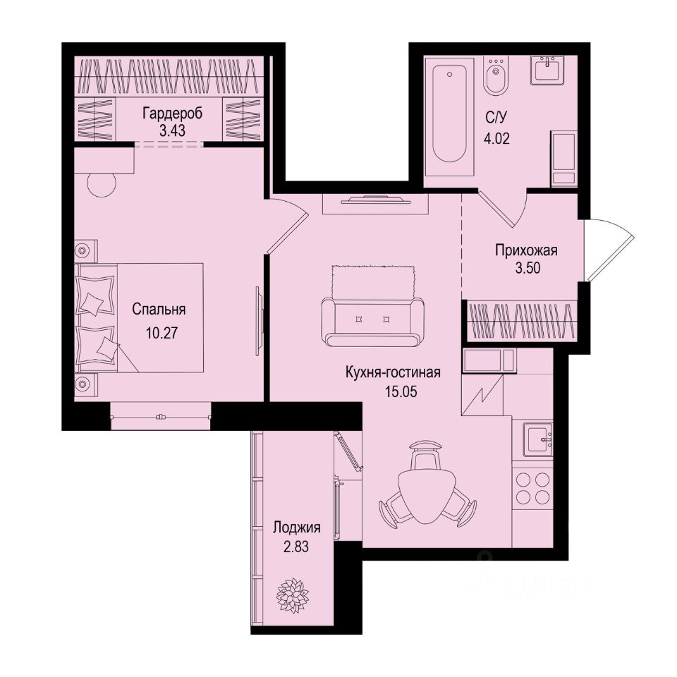 1-комн.кв., 37,7 м², 3/9 этаж