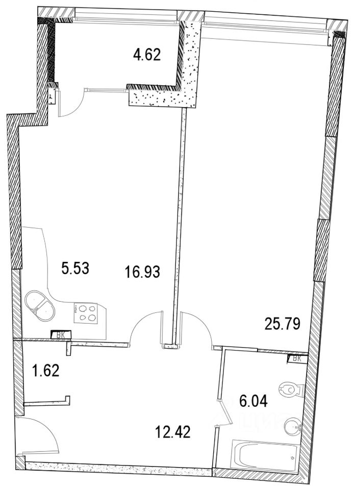 Планировка этой квартиры по данным Циан