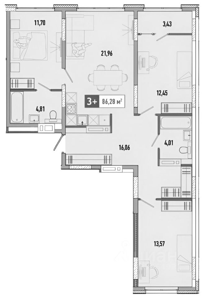 Планировка этой квартиры по данным Циан