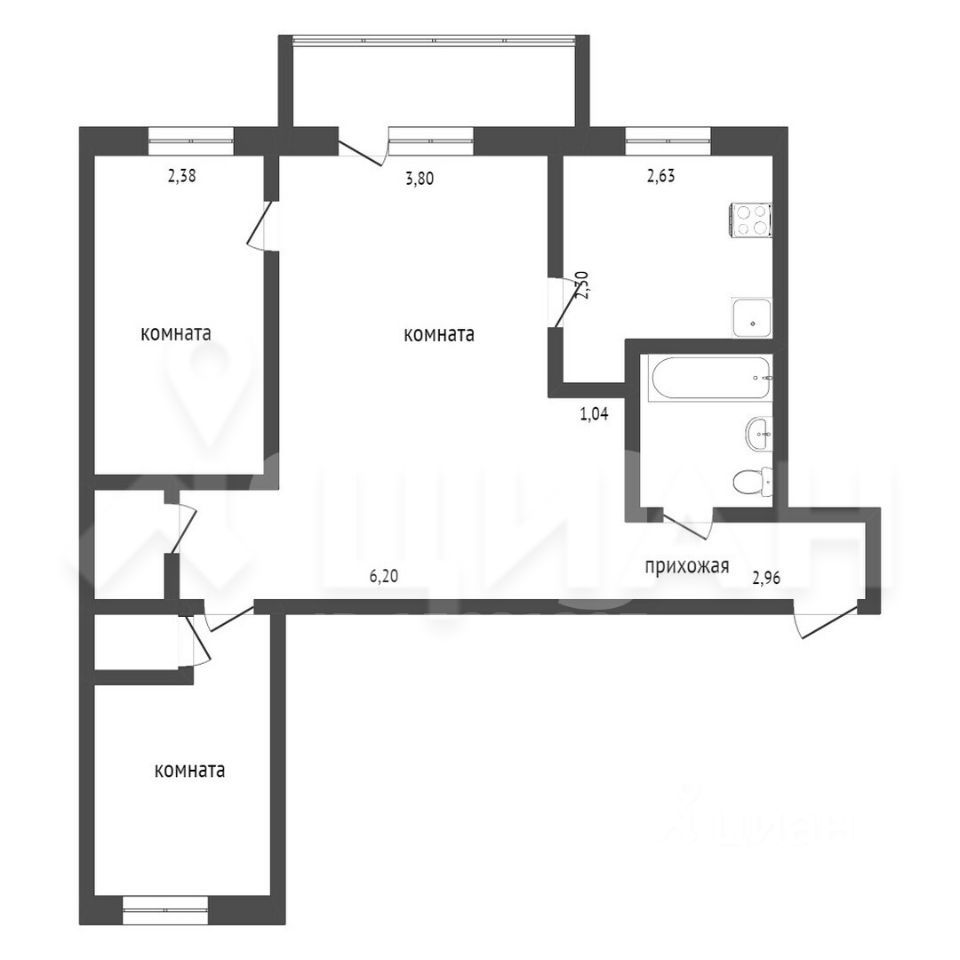 Планировка этой квартиры по данным Циан
