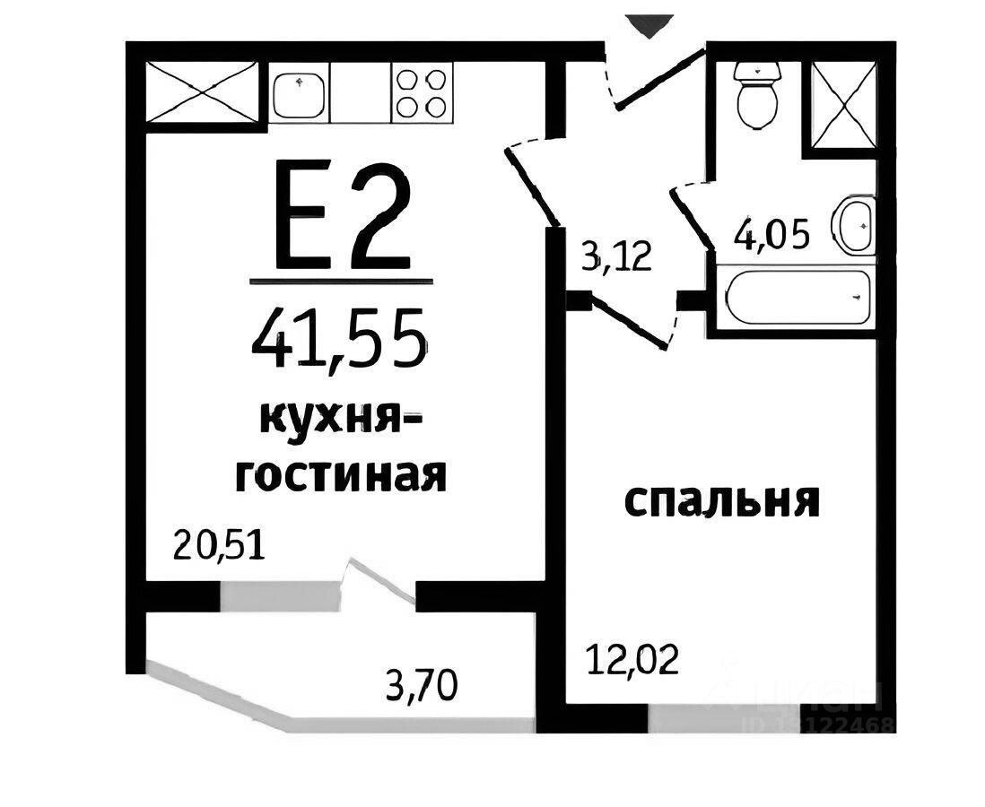 Планировка этой квартиры по данным Циан