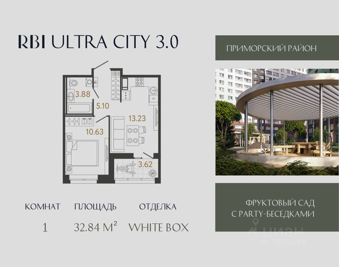 1-комн.кв., 32,8 м², 7/17 этаж