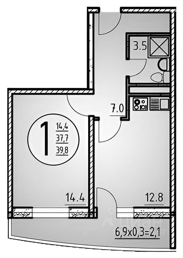 Планировка этой квартиры по данным Циан