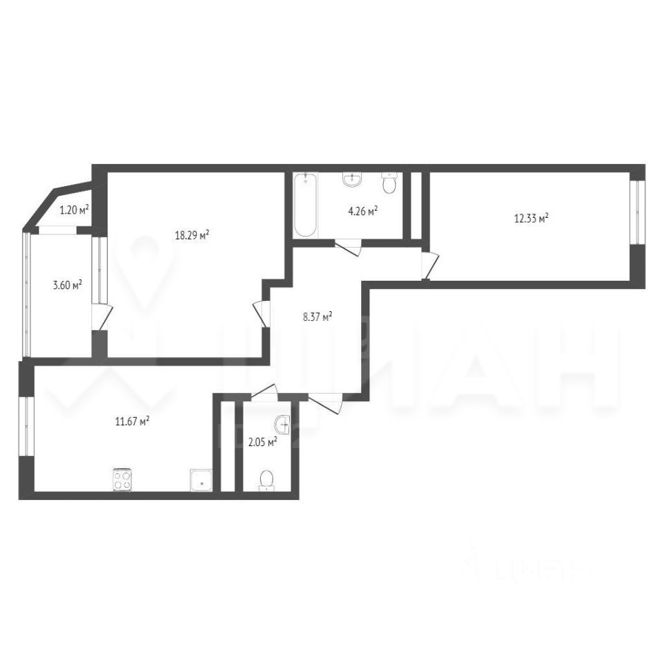 Планировка этой квартиры по данным Циан