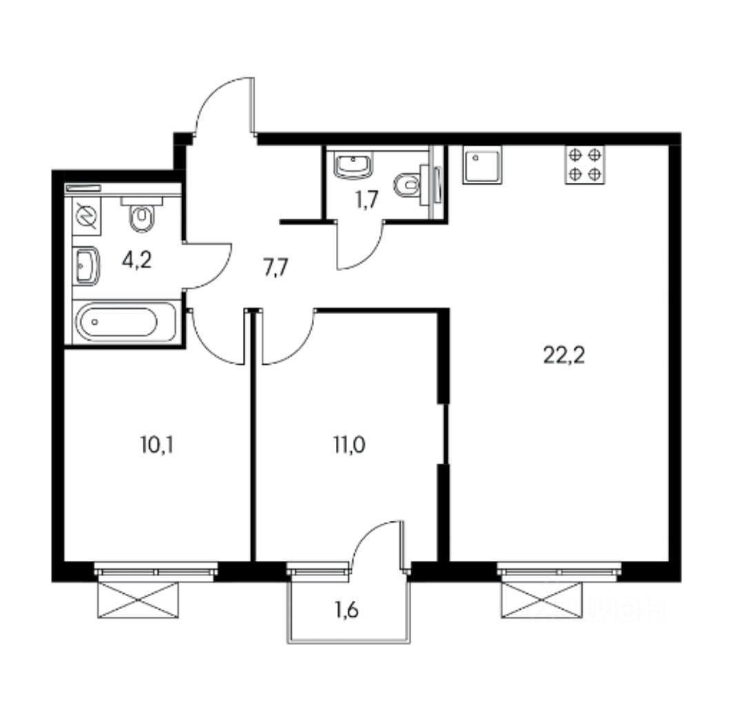 Продаю двухкомнатную квартиру 57.1м² ул. Поляны, 5Ак1, Москва, ЮЗАО, р ...