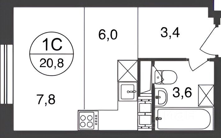 Планировка этой квартиры по данным Циан