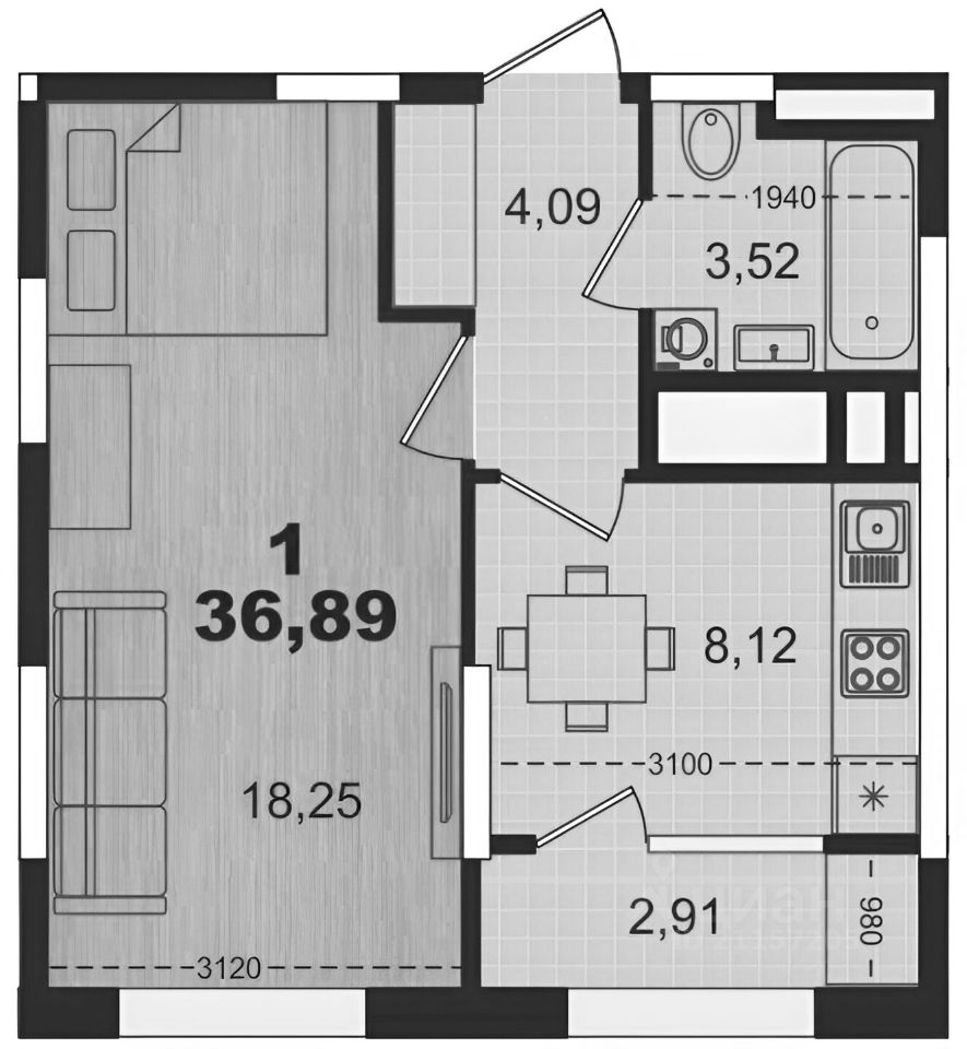 Планировка этой квартиры по данным Циан