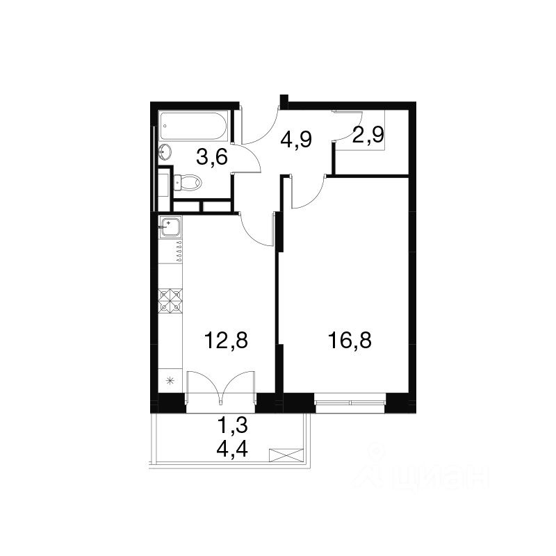 Планировка этой квартиры по данным Циан