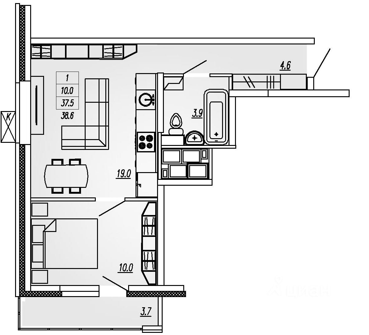 Планировка этой квартиры по данным Циан