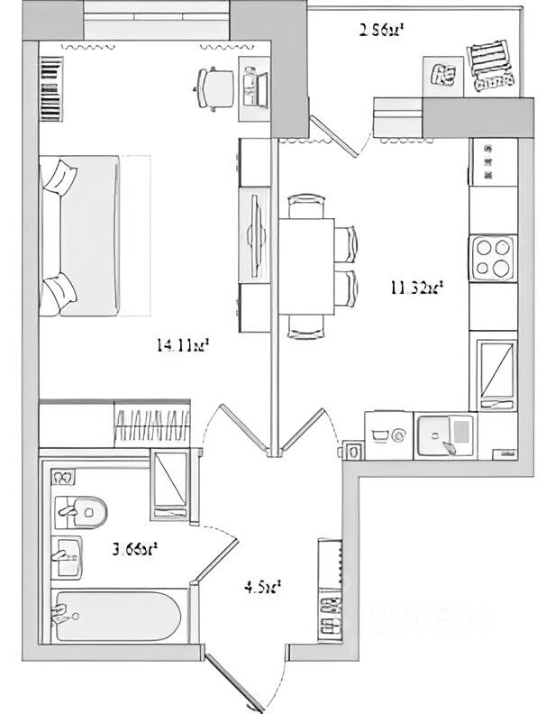Планировка этой квартиры по данным Циан
