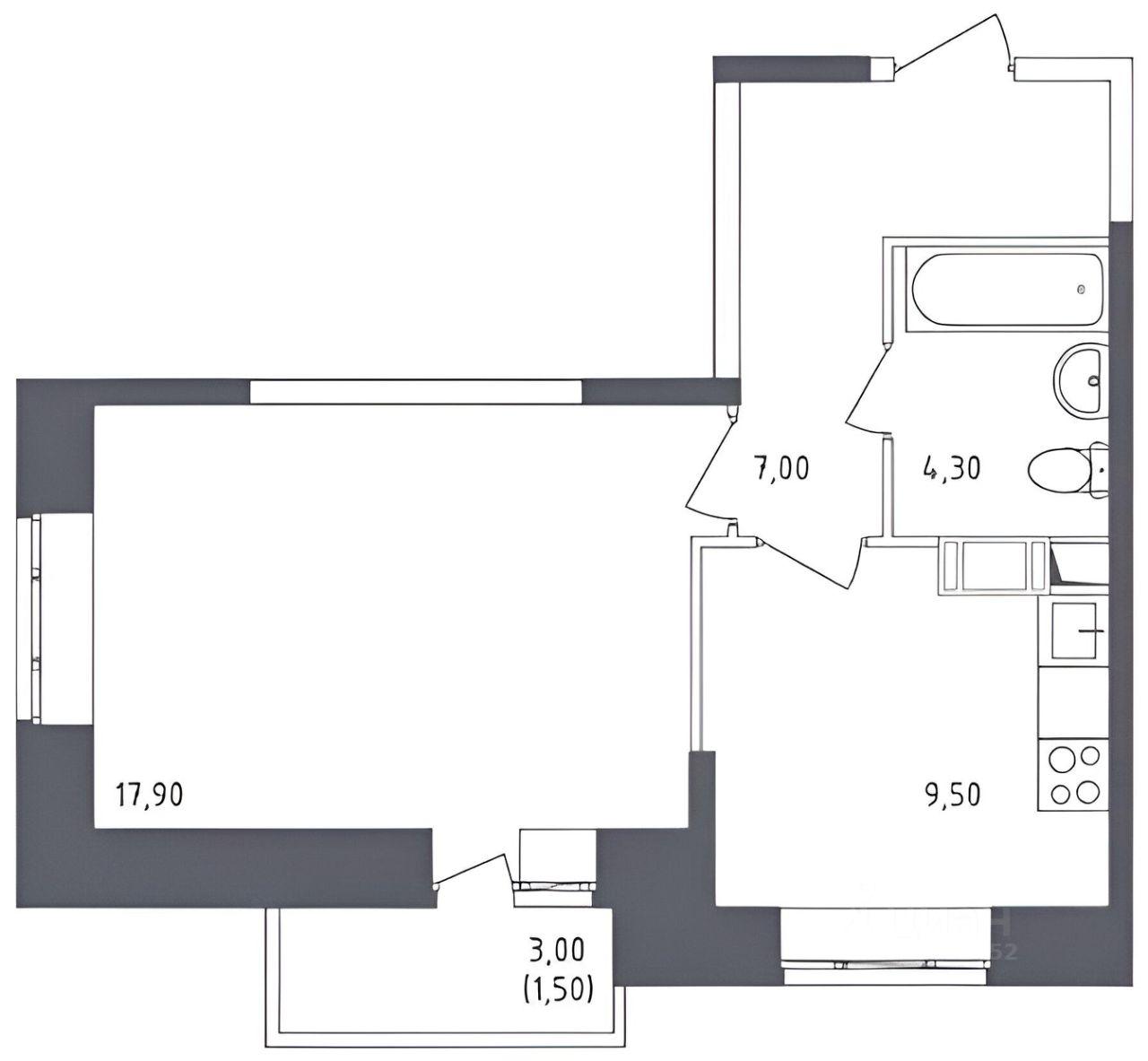 Планировка этой квартиры по данным Циан