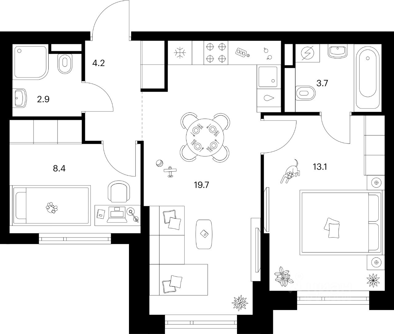 2-комн.кв., 52 м², 14/16 этаж