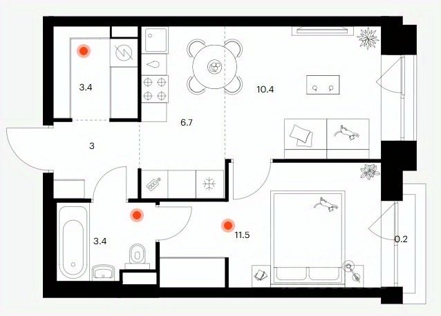 1-комн.кв., 38,6 м², 7/19 этаж