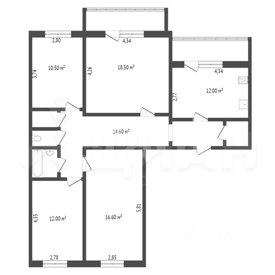 Планировка этой квартиры по данным Циан