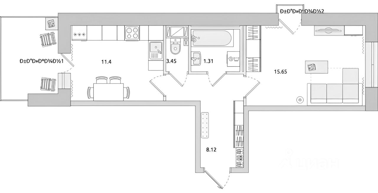 Планировка этой квартиры по данным Циан