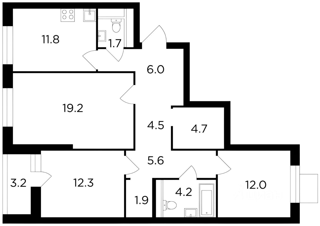 Планировка этой квартиры по данным Циан