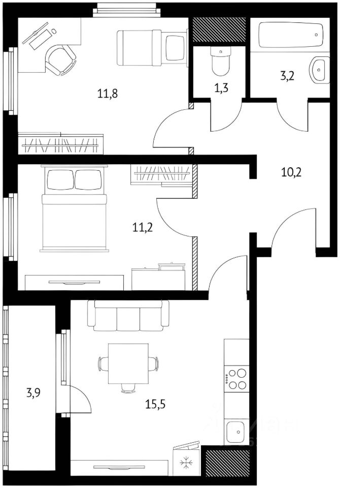Планировка этой квартиры по данным Циан