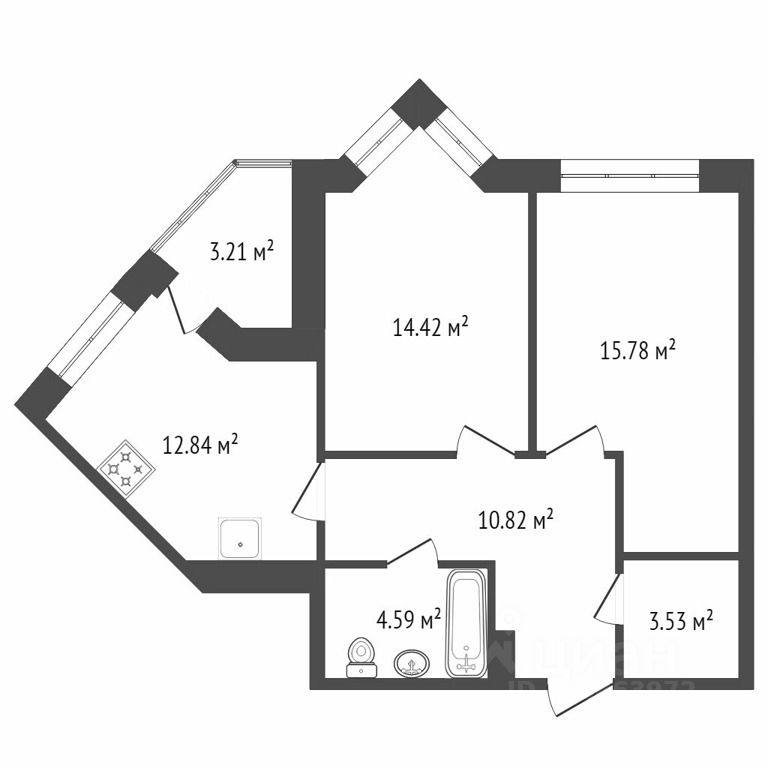 Планировка этой квартиры по данным Циан