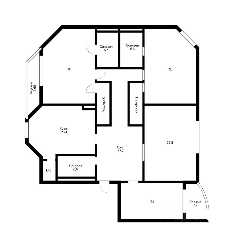 Планировка этой квартиры по данным Циан