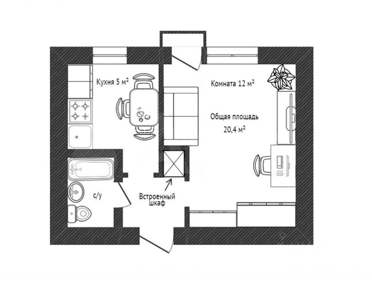Планировка этой квартиры по данным Циан