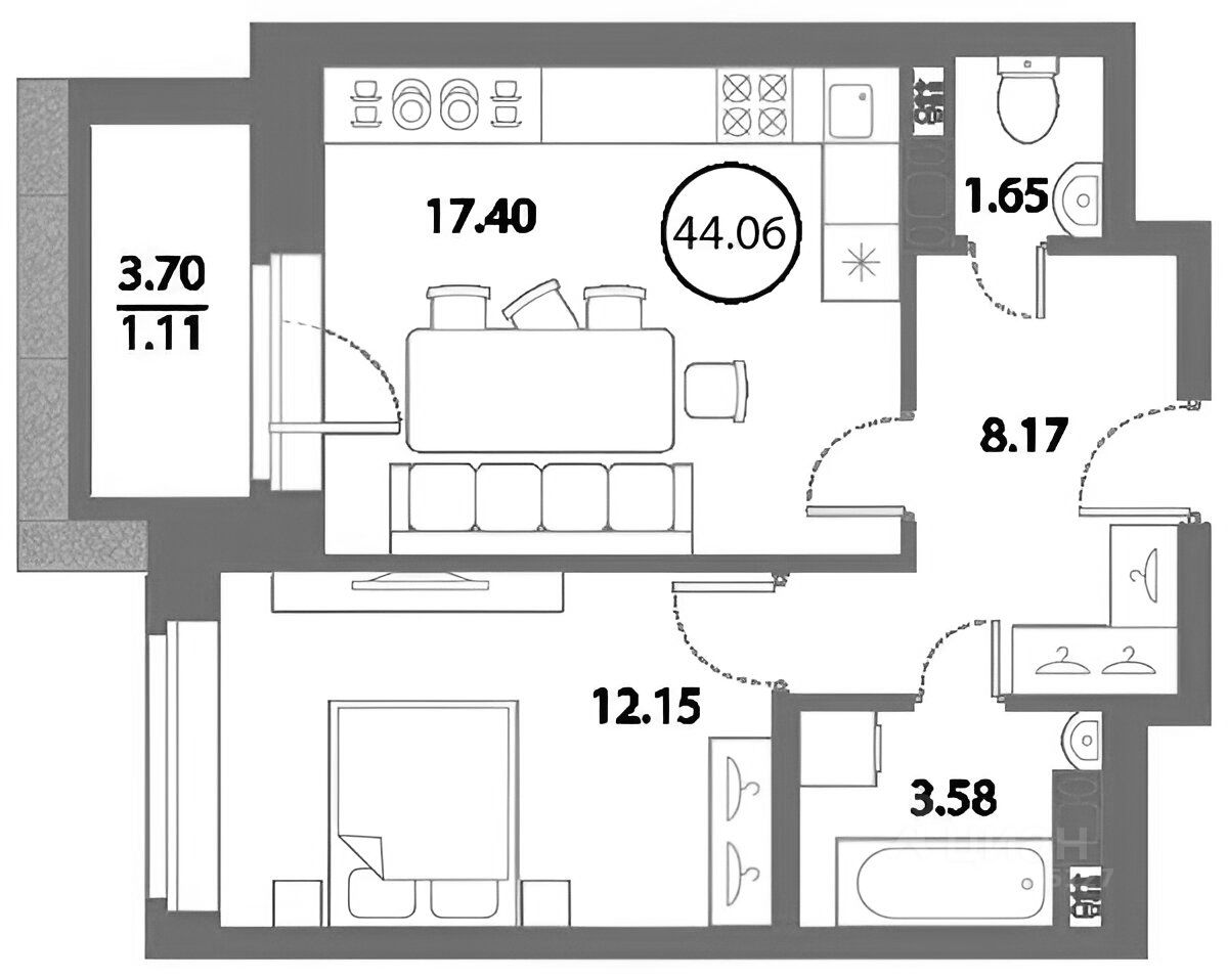 Планировка этой квартиры по данным Циан