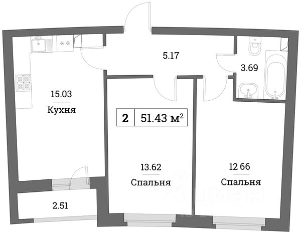 Планировка этой квартиры по данным Циан