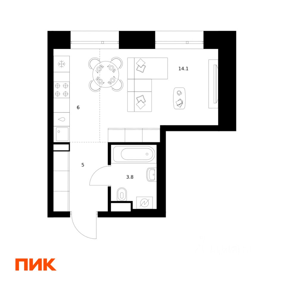 Студия, 28,9 м², 27/32 этаж