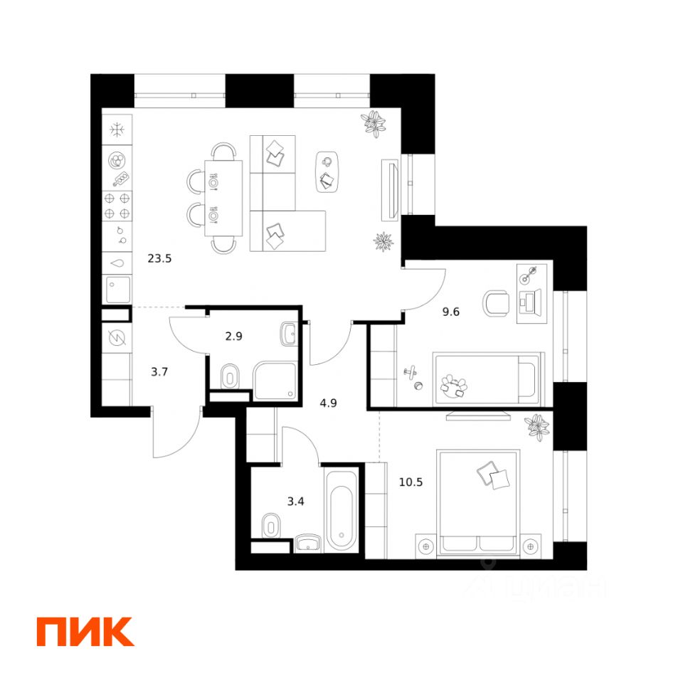 2-комн.кв., 58,5 м², 31/32 этаж