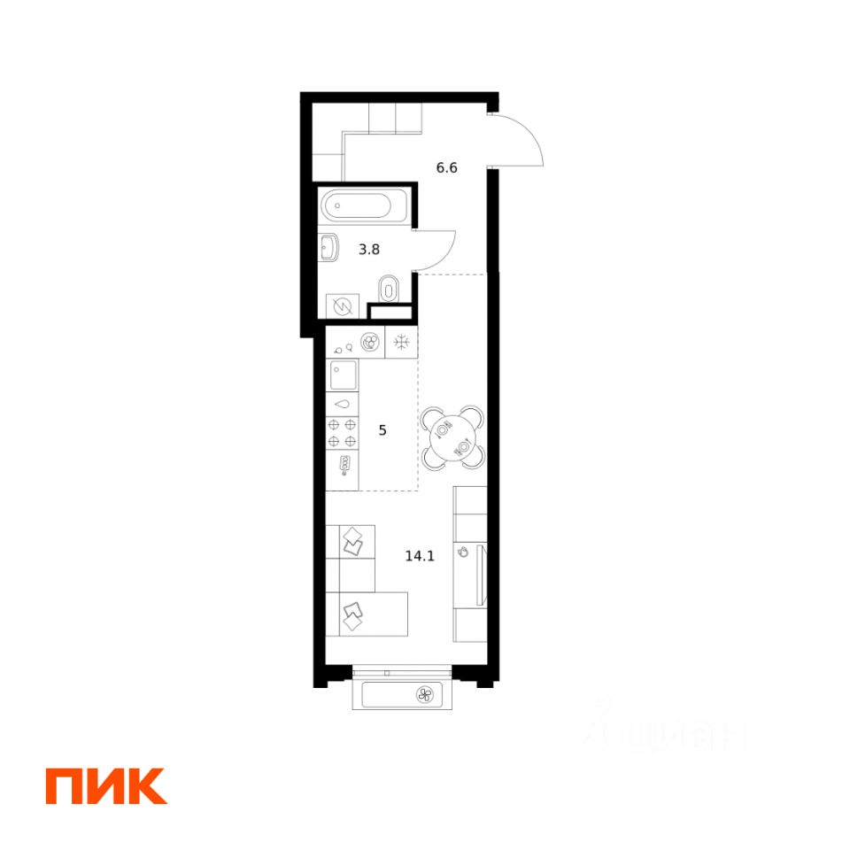 Студия, 29,5 м², 4/32 этаж