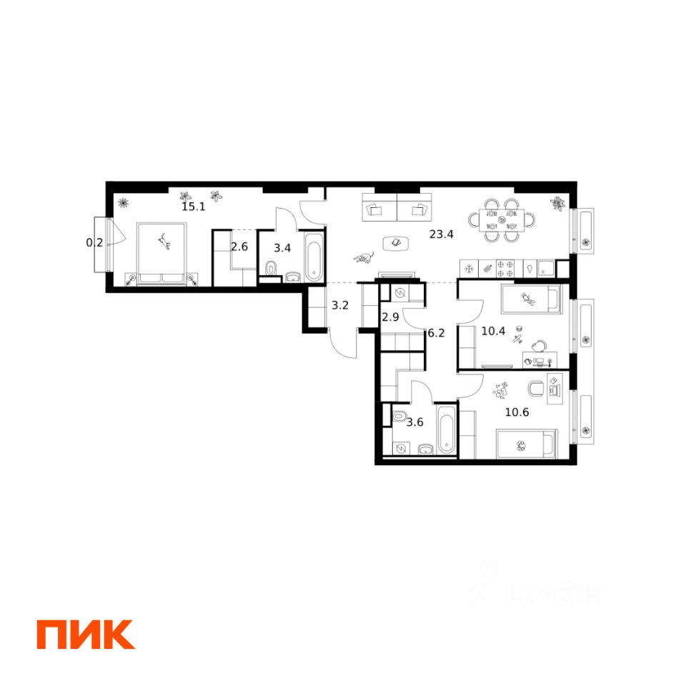 3-комн.кв., 81,6 м², 6/15 этаж