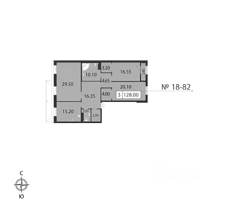 Планировка этой квартиры по данным Циан